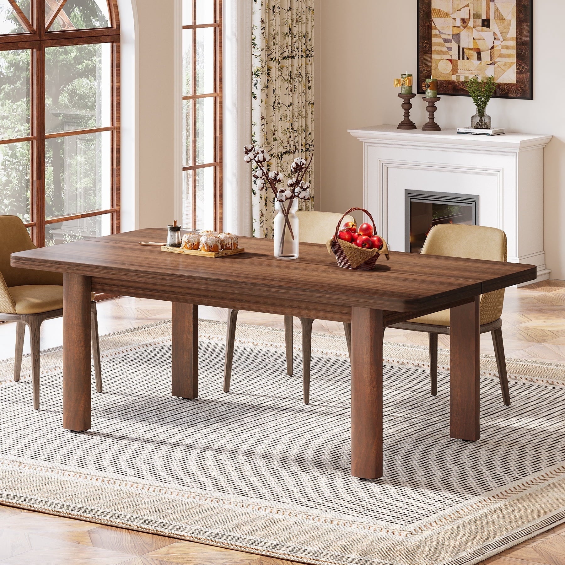 Fnova 63-Inch Farmhouse Dining Table, Long Rectangle Wood Kitchen Table for 4-6, for Dining & Home Office, Easy Assembly,WM010285_BN_Tables