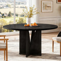 Fnova 39.37" Modern Round Dining Table for 4 with Wood Tabletop, Kitchen Table for Dining Room, Black,Black