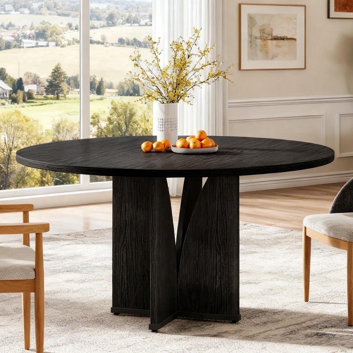 Fnova 39.37" Modern Round Dining Table for 4 with Wood Tabletop, Kitchen Table for Dining Room, Black,Black