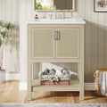 Fnova 24" Bathroom Vanity with Sink, Modern Bathroom Sink Cabinet with Ceramic Basin for Small Space, Freestanding Storage Cabinet with 2 Doors & 1 Open Shelf, Light Beige,Light Beige
