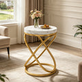 Fnova White Faux Marble Round End Table, Gold Metal Frame, Mid-Century Modern Accent Table, Sofa Side Table Nightstand for Living Room, Bedroom, Small Spaces, Apartment, Office,0