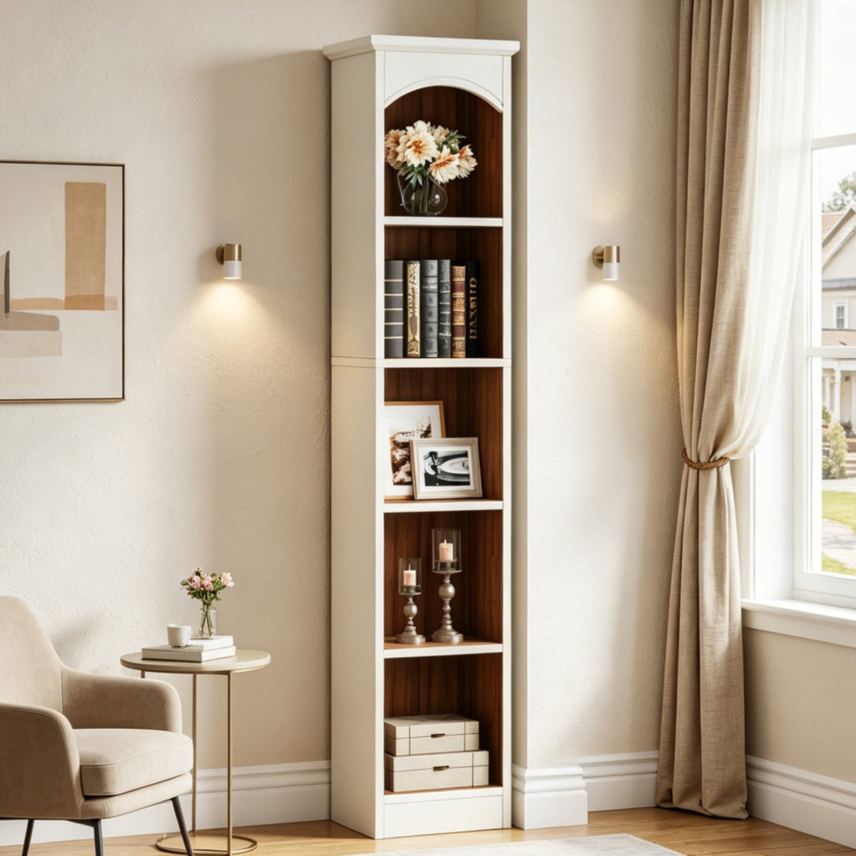 Fnova 70.9-Inch Tall Narrow Storage Shelf Unit, 5-Tier Cube Slim Anti-Tip Corner Bookshelf for Living Room Bedroom Home Office,WM010557_W_US