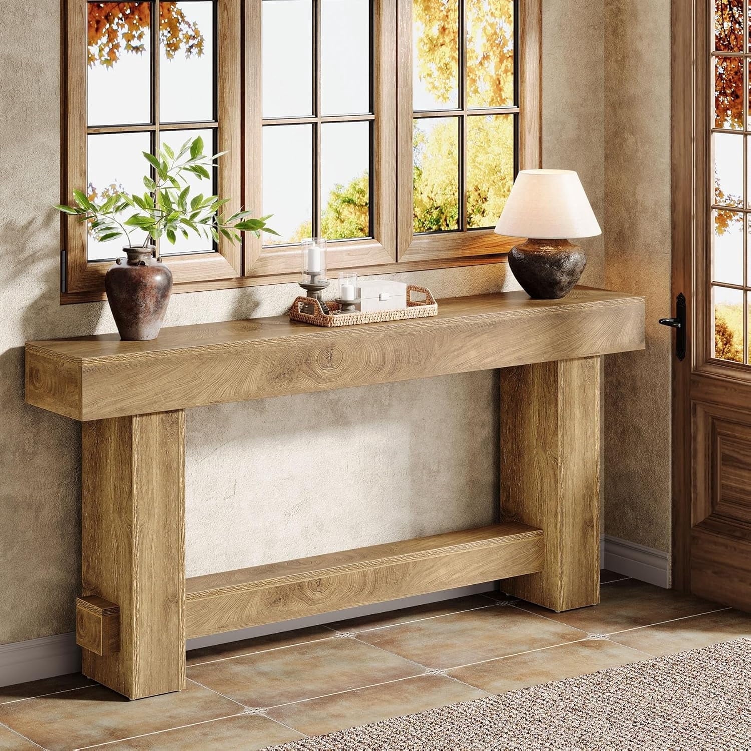 Fnova 70.9-Inch Farmhouse Console Table, Wood Entryway Table with Storage Shelf, Long Narrow Sofa Table for Living Room, Hallway, Foyer,WM010334_BN_US