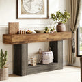 Fnova 63" Farmhouse Console Table, 2-Tier Wood Entryway/Sofa Table with Storage Shelf for Living Room, Hallway, Behind Couch,Brown Black