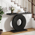 Fnova Console Table, 40" Wood Modern Art Narrow Long Side Table, Entryway Table with Round Base, Sofa Table, Accent Table for Living Room, Entryway, Hallway, Black,Black