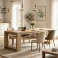 Fnova 86.6-Inch Modern Dining Table for 8 People, Farmhouse Rectangular Narrow Extra Long Kitchen Table with Pedestal Base, Heavy Duty Dinner Table for Dining Room, Kitchen, Living Room,WM010476_LBN_US
