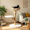 Fnova 35.04-Inch H Cat Tree with Solid Wood Branch, Woven Cat Bed & Sisal Scratching Post, Multi-Level Cat Tower with Soft Perch, Indoor Cat Activity Furniture,WM010581_WBN_US