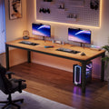 Fnova 78.7" Modern Computer Desk with Wood Desktop, Metal Frame Office Desk, Light Brown,Light Brown