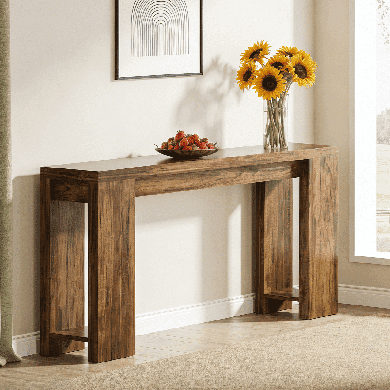 Fnova 70.9" Extra Long Console Table, Wide Sideboard Sofa Table, Farmhouse Entryway Table Behind Couch Accent Table for Living Room Hallway Home Decor Furniture,Dark Brown
