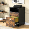 Fnova 2-Drawer Mobile File Cabinet with Rollers, Wood Modern Filing Cabinet with Lock and Key for Letter Size, Caninet with Open Shelf for Home Office, Brown,WM011406_BN_File