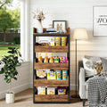 Fnova 46" 5-Tier Wood Storage Rack, Pull-Out Snack Stand Fruit Vegetable Basket Stand, Shelf Organizer with Heavy-Duty Metal Frame for Kitchen, Living Room, Bedroom,Brown