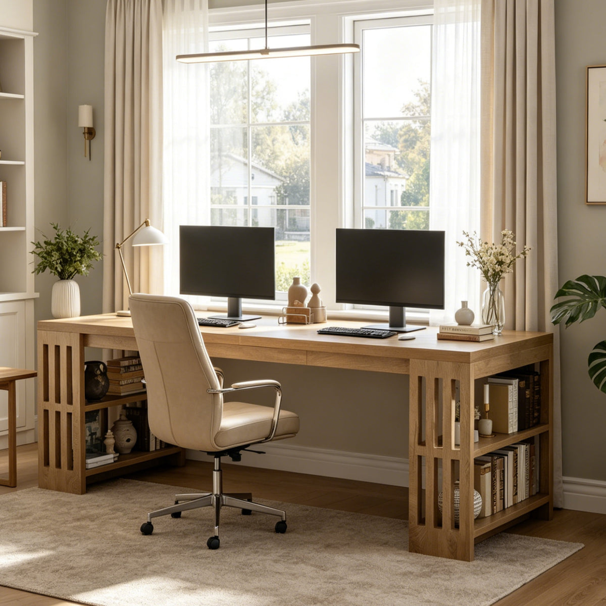 Fnova 78.7-Inch 2-Person Home Office Desk with Shelves, Extra Wide Double Computer Workstation, for Home Office, Study, Gaming & Bedroom,WM010454_BN_US