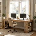 Fnova 78.7'' 2-Person Home Office Desk with Shelves, Extra Wide Double Computer Workstation, for Home Office, Study, Gaming & Bedroom,Brown