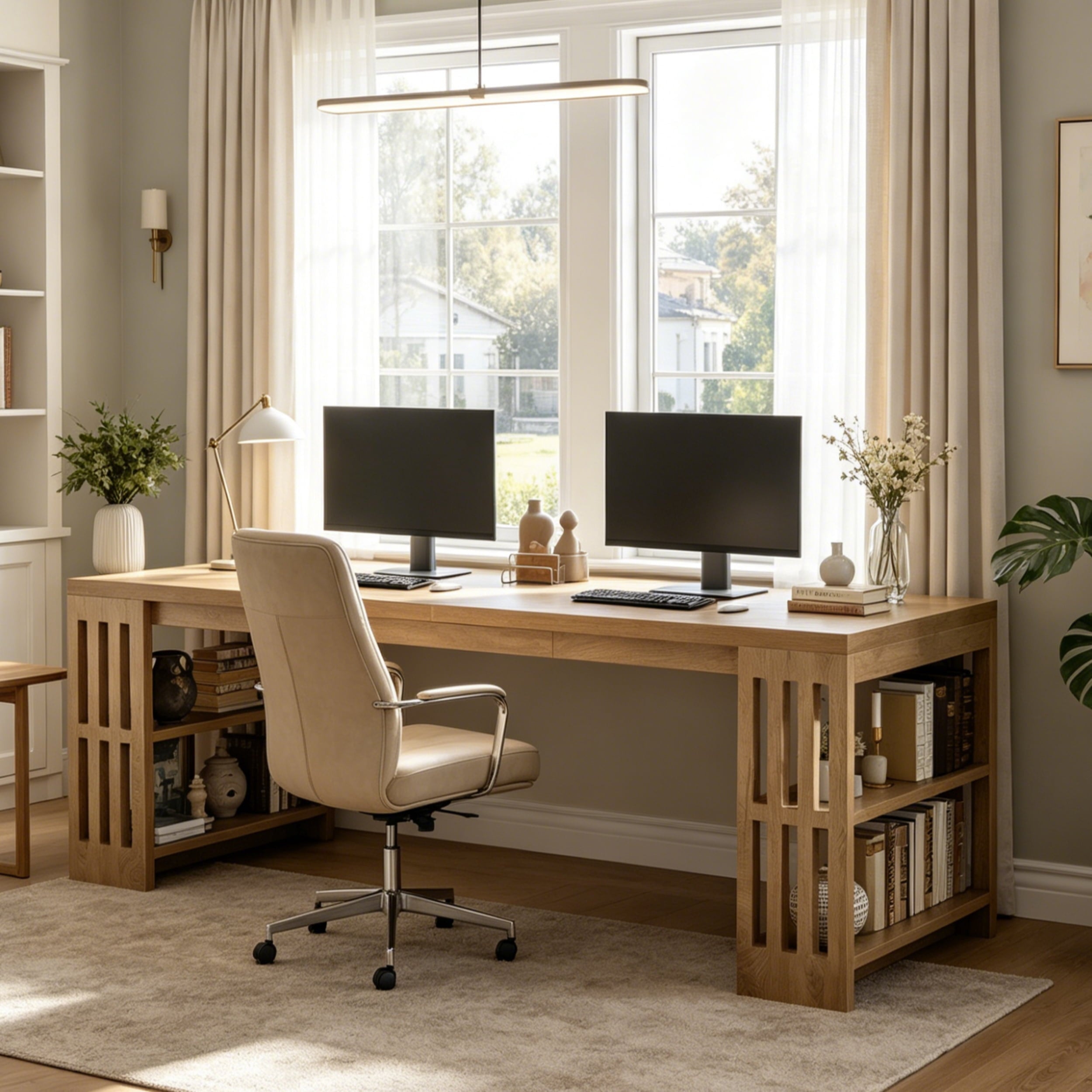 Fnova 78.7'' 2-Person Home Office Desk with Shelves, Extra Wide Double Computer Workstation, for Home Office, Study, Gaming & Bedroom,Brown