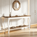 Fnova 70.87-Inch Extra Long 2-Tier Console Table, Curved Leg Wood Top Sofa Table with Sturdy Metal Frame for Entryway Hallway Living Room Foyer Decor,WM010965_BNW_US