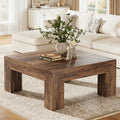 Fnova 39.4" Square Coffee Table, Farmhouse Wood Accent Center Cocktail Table with Sturdy Wooden Legs for Living Room, Easy Assembly,Dark Brown