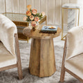 Fnova Farmhouse Round End Table, Wooden Side Table with Octagonal Base, Nightstand Pedestal Accent Furniture for Living Room, Bedroom,Light Brown