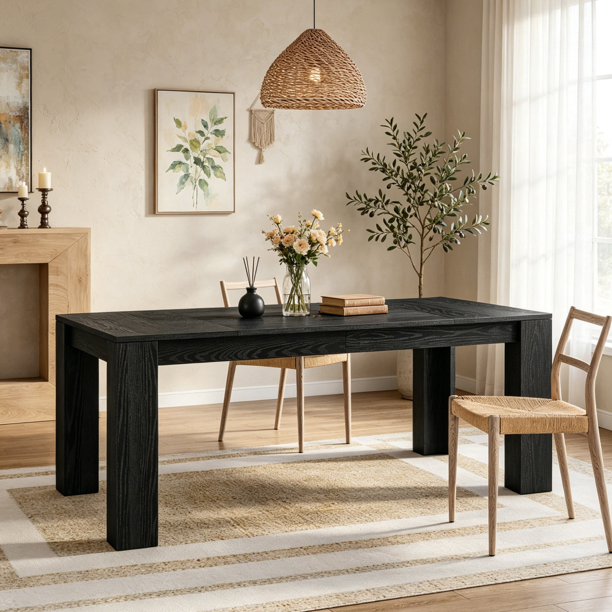 Fnova 63-Inch Farmhouse Dining Table for 4-6 People, Rectangular Kitchen Dinner Table, for Home, Restaurant, Dining Room & Office,WM010448_B_US