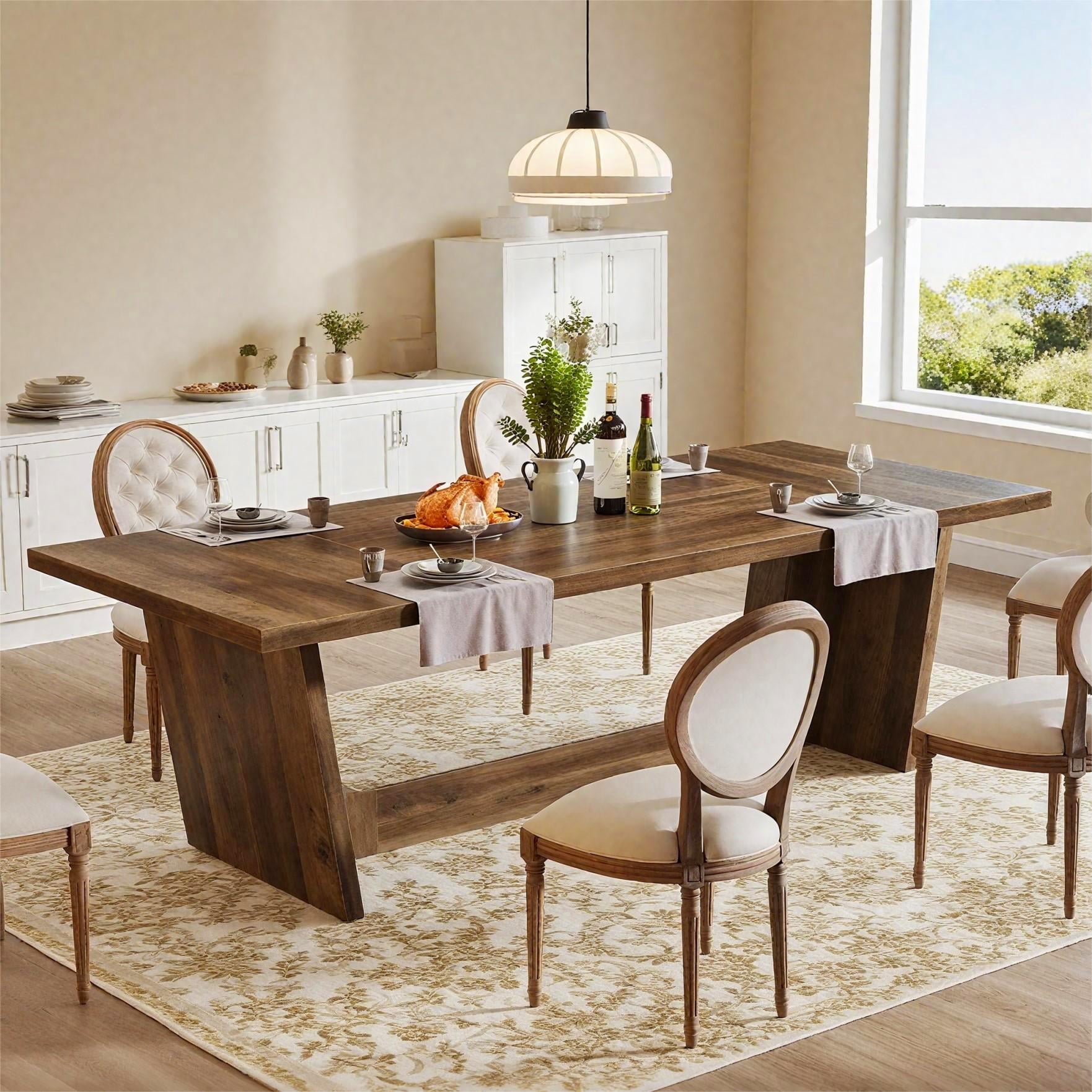 Fnova 70.87" Rectangular Dining Table for 4-6 People, Farmhouse Wood Kitchen Table with Sturdy Legs, Easy to Assemble,Dark Brown