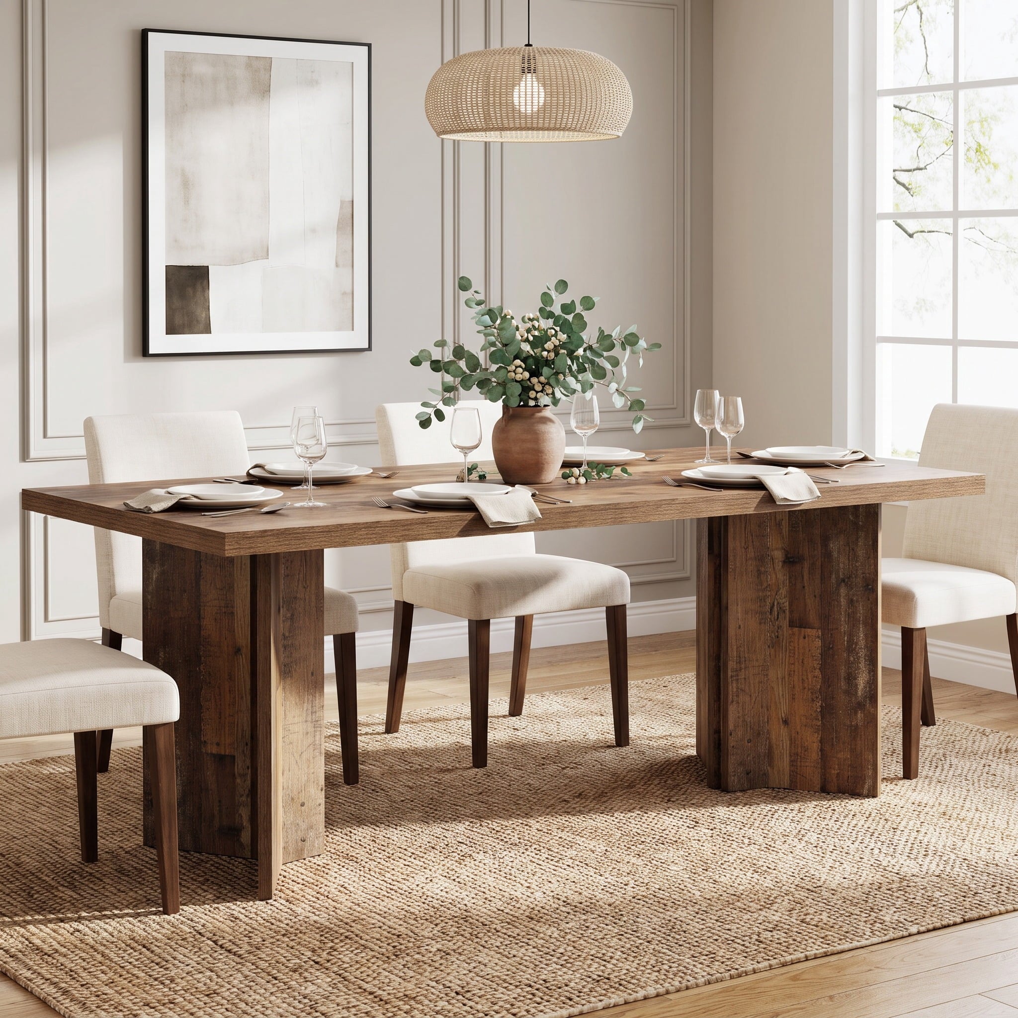 Fnova 63-Inch Rectangular Modern Dining Table, Wooden Modern Kitchen Table for 6 People for Dining Room, Brown (Chairs Not Included),WM010235C_DBN_Tables