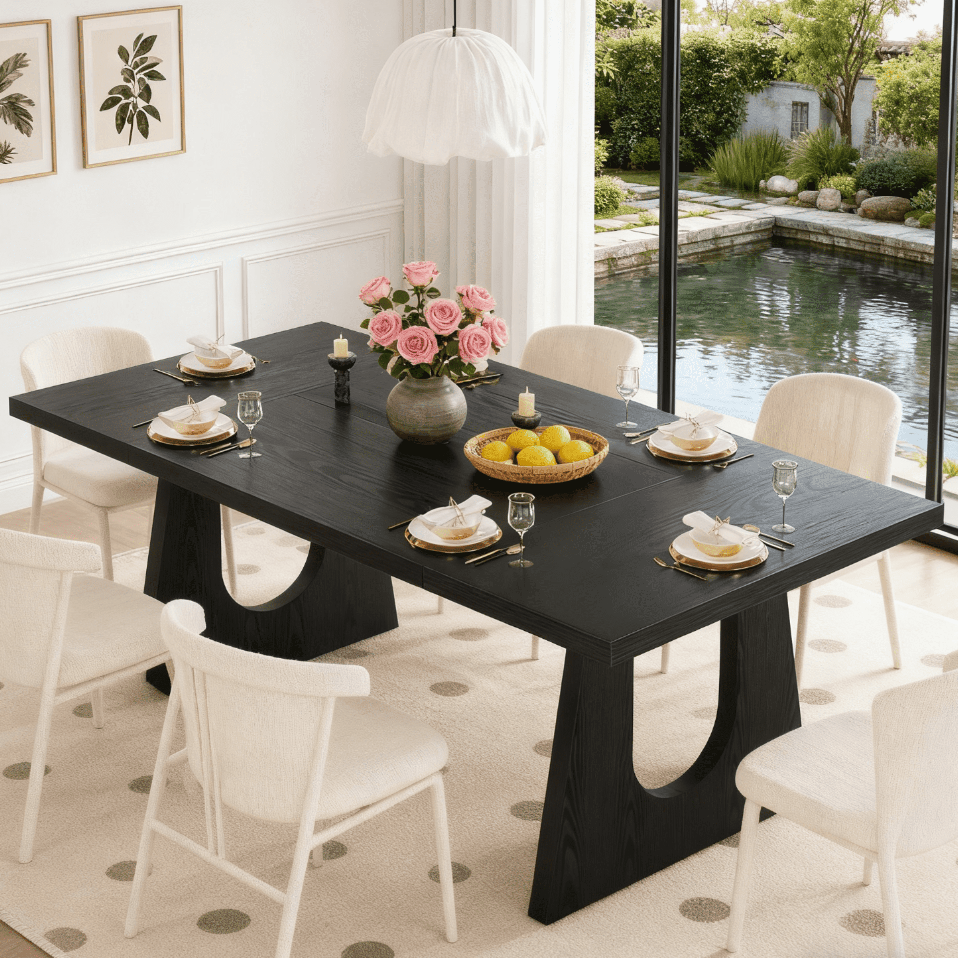 Fnova 70.9" Rectangular Dining Table for 6-8 People, Large Farmhouse Wood Kitchen Table with Heavy Duty Legs, Easy to Assemble,Black