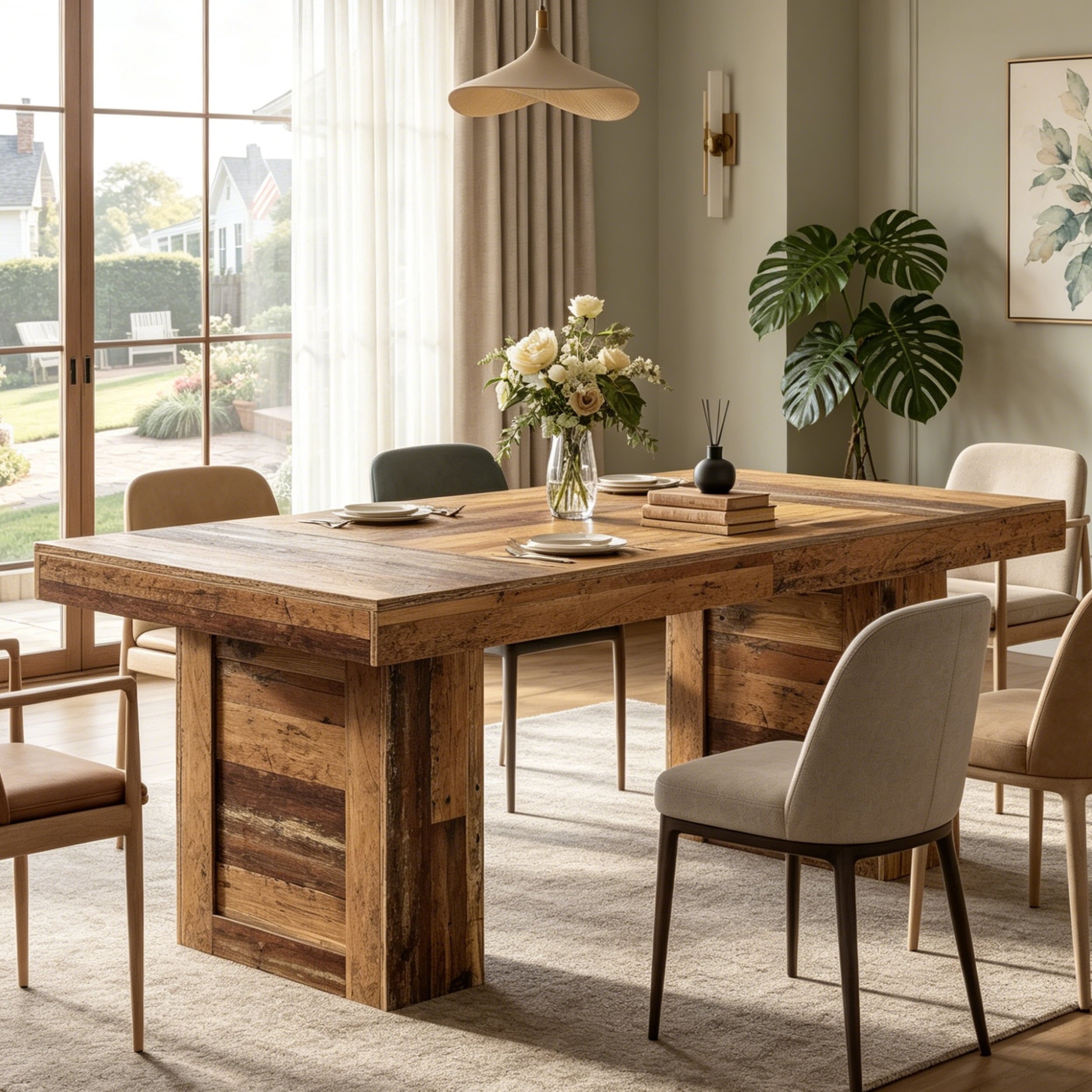 Fnova 63'' Farmhouse Dining Table for 6 People, Rectangular Kitchen Dinner Table, Heavy-Duty Legs MDF Tabletop Industrial Style, for Family Meals, Banquets & Dining Room,Brown