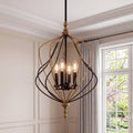 Fnova 4-Light Geometric Cage Pendant Light, Adjustable Chain, Industrial Farmhouse Hanging Chandelier for Foyer Entryway Living Room Dining Room,WM011162_BG_US