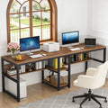 Fnova 78.74-Inch Modern Computer Desk with Wood Tabletop, Industrial Writing Desk with 4 Open Shelves, Metal Frame Office Desk for Living Room & Study, Brown,WM010401C_BN_Desk