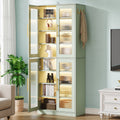 Fnova 66.93" Bookcase with Doors, 8 Tier Storage Cabinet with LED Lights for Living Room, Bedroom, Study, Green,Green