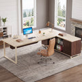 Fnova 70-Inch L-Shaped Executive Desk with Storage Cabinet, Large Corner Office Desk with Privacy Baffle, Modern Computer Desk for Home Office,WM010434_WBN_US