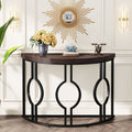 Fnova 43" Industrial Entryway Console Table, Half Moon Semi-Circle Sofa Table with Geometric Metal Base, Wood Accent Table for Living Room, Hallway, Foyer, Entrance, Easy Assembly,0