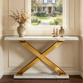Fnova 55" Modern Luxury Console Table, Gold & White Faux Marble Entryway Table, X-Shaped Frame Narrow Sofa Table for Living Room, Hallway,0