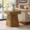Fnova Rustic Square Small End Table, Farmhouse Bedside Nightstand, Wide Stable Base, Accent Side Table for Living Room, Bedroom, Couch Side, Small Spaces, Light Brown Oak,WM010151_LBN_US