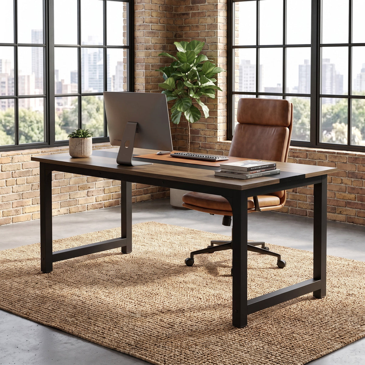 Fnova 70.9-Inch Computer Desk, Reinforced Steel Frame Wooden Desk for Home Office Workstation, Conference Room, Study Room & Modern Home,WM010497_DBNB_US1