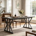 Fnova 70.86 Inch Farmhouse Dining Table, X-Shaped Metal Legs, Large Rectangular Kitchen Table for 6-8 People, Heavy Duty Dining Room Furniture,Black