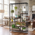Fnova Tall Plant Stand with Hanging Hooks, 8-Tier Multi-Shelf Plant Display Rack with Wire Grid Shelf, Sturdy Metal Wood Flower Stand for Indoor Living Room Balcony Garden,WM010570_BNB_US