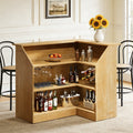 Fnova Bar Table, L-Shaped Home Pub Table with Stemware Racks, 4-Tier Corner Bar Unit Liquor Wine Bar Cabinet Reception Desk for Home Pub,Light Brown