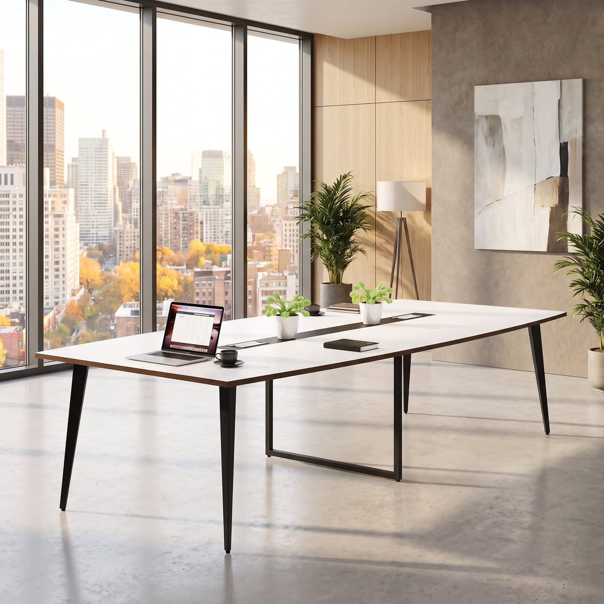 Fnova 94.48-Inch Conference Table with Cable Grommets, Large Boat-Shaped Meeting Room Table with Sturdy Metal Legs, Multi-Purpose Executive Desk for Office, Boardroom & Collaborative Workspaces,WM010214C_W9_US