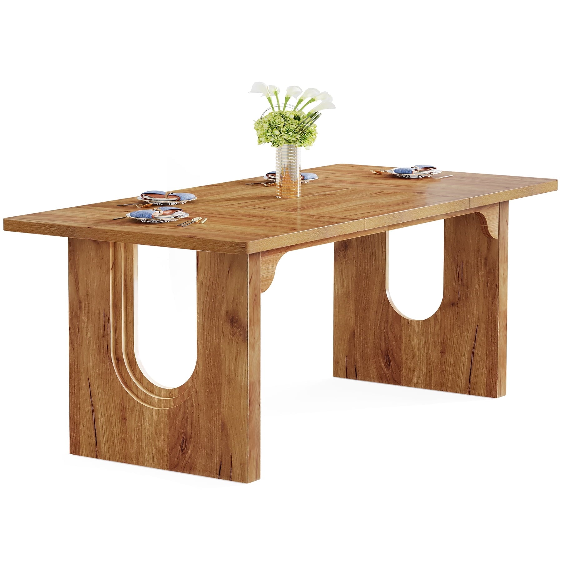 Fnova 70.87" Dining Table for 6, Modern Rectangular Kitchen Table for Dining Room, Brown,Brown