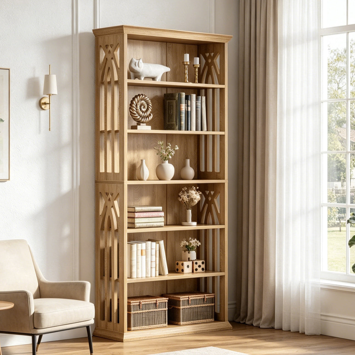 Fnova 74-Inch Tall Bookcase with 6-Tier Open Display Storage Shelves, Large Book Shelf Bookcase Bookshelf for Living Room, Home Office, Bed Room,WM010501M_LBN_US