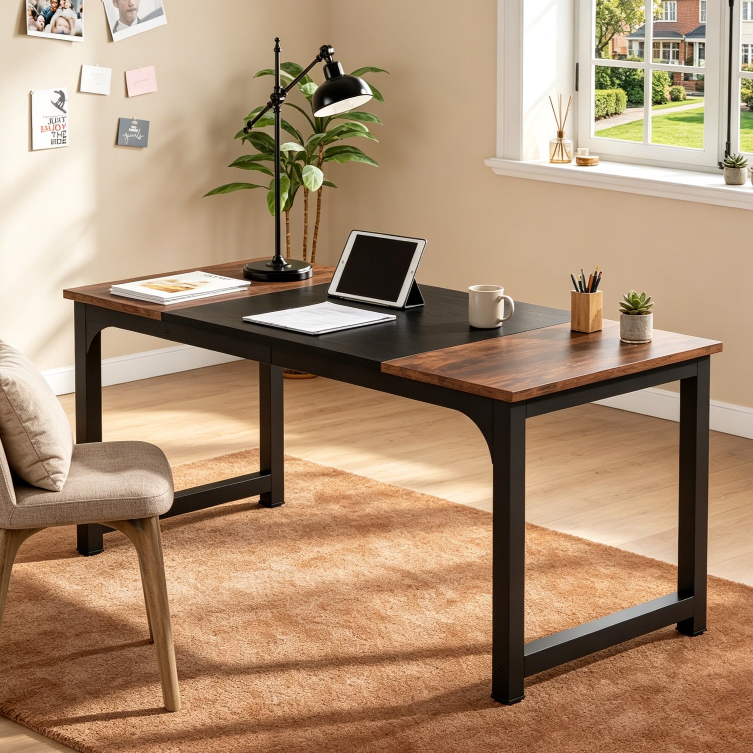 Fnova 63-Inch Executive Desk, Large Home Office Computer Desk with Thickened Metal Frame, Sturdy Writing Table, Multipurpose for Dining, Conference & Home Office,WM010460_BNB6_US