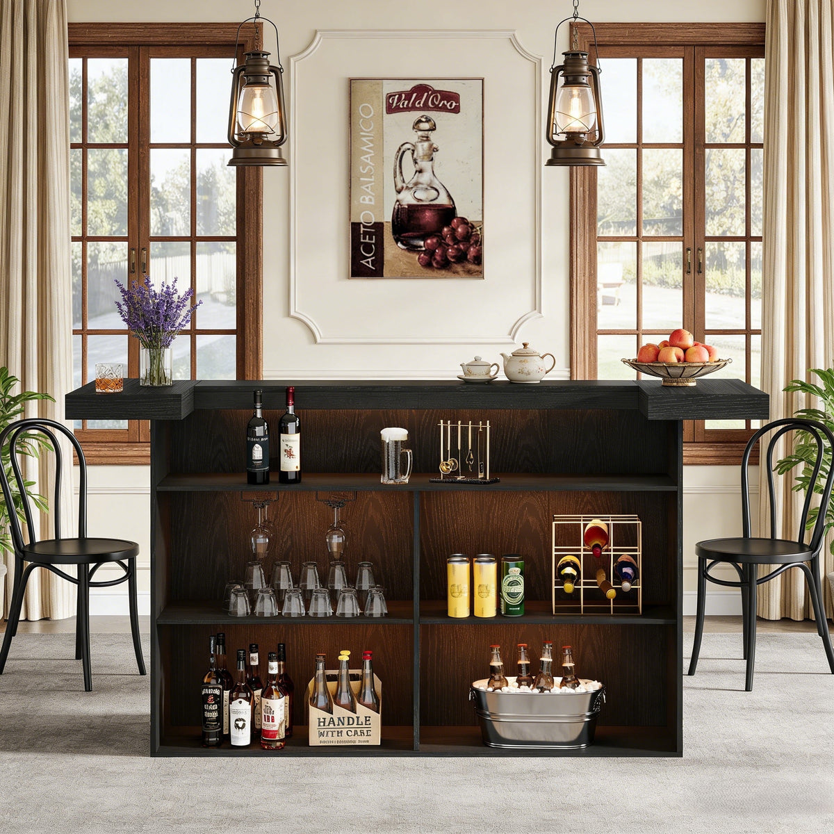 Fnova 70.9-Inch 4-Tier Modern Bar Table, Pub Table with Wine Glass Holder & Footrest, Large Home Bar Unit with Storage Shelves for Kitchen, Dining Room & Commercial Use,WM010270_B_Tables