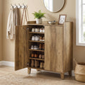 Fnova Farmhouse Shoe Storage Cabinet with Doors, 39" Wooden Shoe Cabinet with 4 Adjustable Shelves, Freestanding Shoe Organizer for Entryway, Hallway, Foyer & Living Room, Rustic Brown