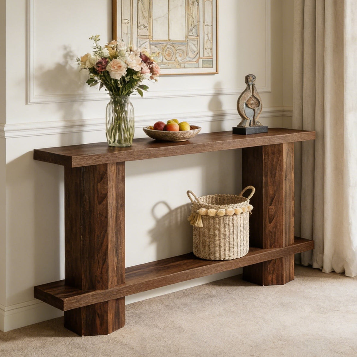 Fnova 71-Inch Farmhouse Console Table, Long Wooden 2-Tier Sofa Table with Storage Shelf for Entryway, Behind Couch, Living Room, Hallway, Foyer,WM010267_DBN_Tables