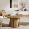 Fnova 33.5-Inch Round Coffee Table, Farmhouse Center Table with Flower-Shaped Tabletop, Wooden Accent Cocktail Table for Home Office, Living Room, Coffee Shop, Brown,WM010329_BN_Table