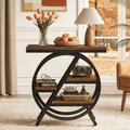 Fnova End Table Modern Wood Narrow Farmhouse Side Tables with Storage Shelf for Living Room, Bedroom, Nightstand,Brown