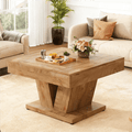 Fnova 31" Farmhouse Square Coffee Table, Wood Center Table Accent Table Sofa Table for Living Room,Light Brown