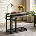 Fnova Small Portable Desk with Charging Station, Height Adjustable Mobile Desk with 4 Wheels, USB Ports & Power Outlet, Rolling Computer Cart, C Side Table for Sofa Couch Bedside, Gray,Gray