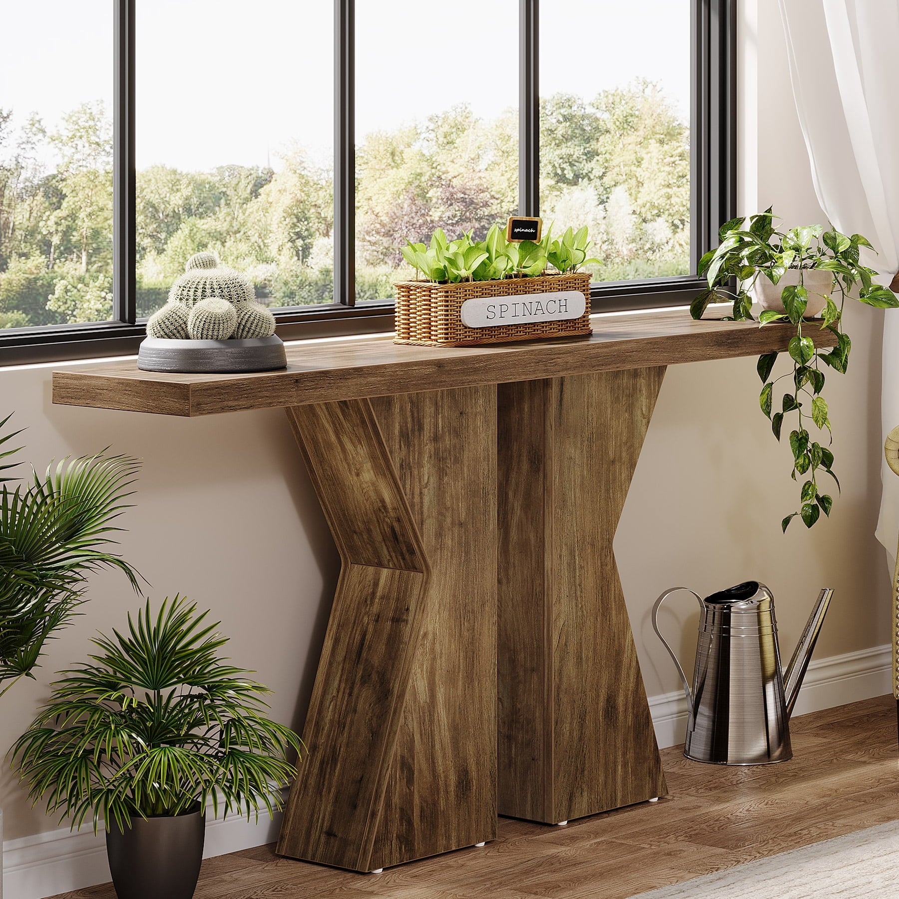 Fnova 55-Inch Farmhouse Console Table, Long Wooden Entryway Table with K-Shaped Legs, Easy Assembly, Entryway/Sofa Table for Living Room, Bedroom, Hallway,WM010311_BN_Console