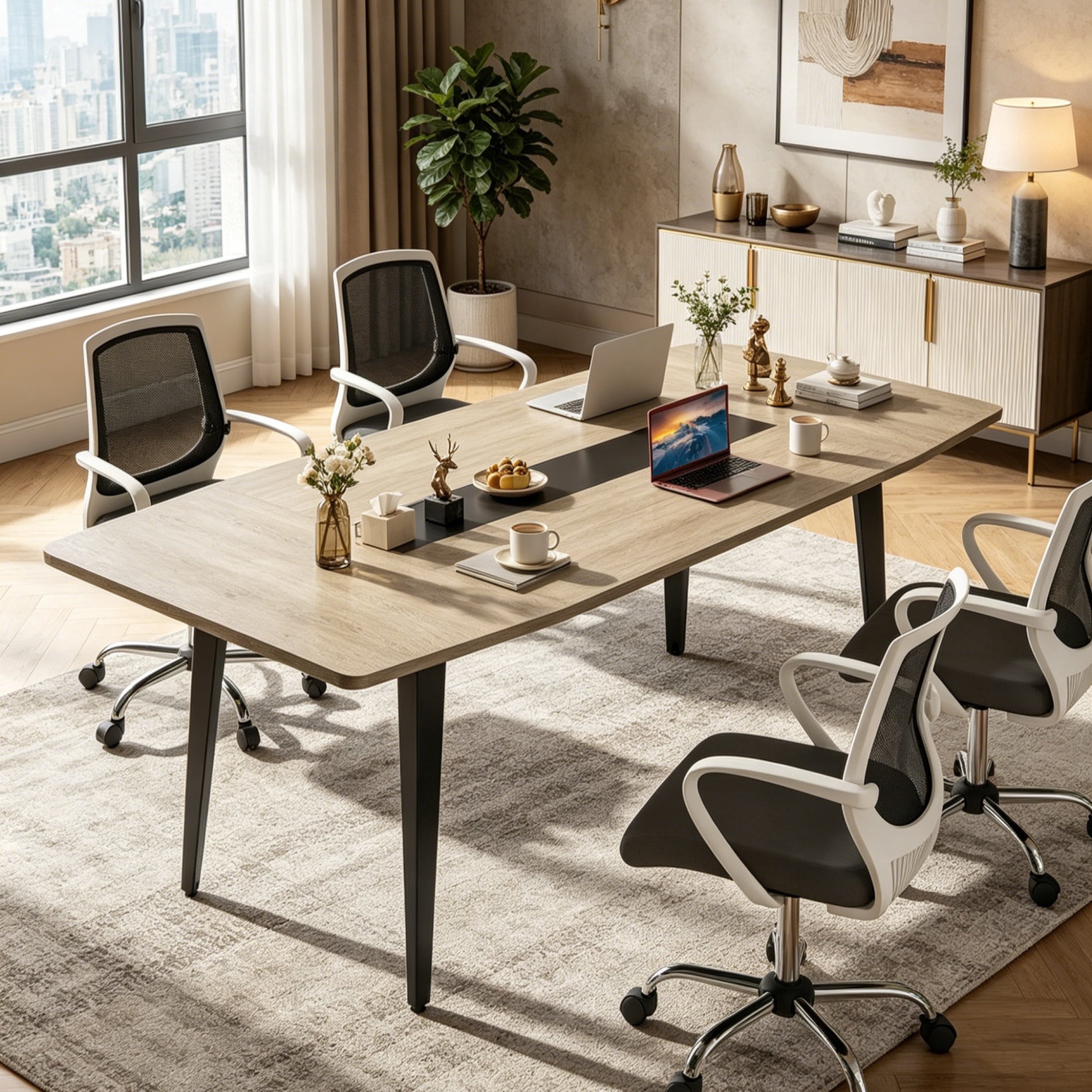 Fnova 70.86-Inch Conference Table, Large Meeting Room Table with Arc-Shaped Corners & Sturdy Metal Legs, Multi-Purpose Executive Desk for Office, Boardroom & Home Use,WM010214C_G_Tables
